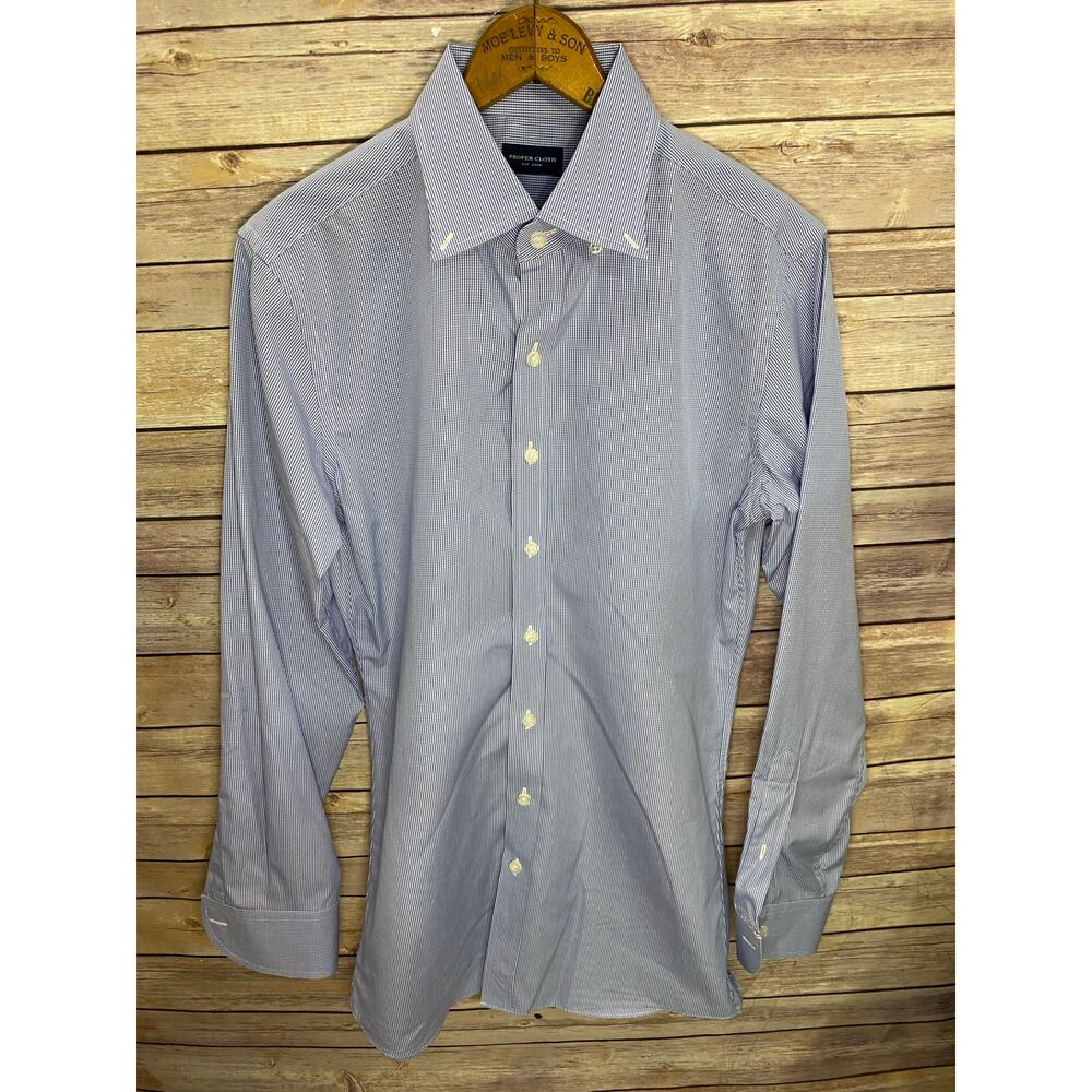 Proper Cloth Shirt Light Blue Check Size Small 18x31 100% Cotton